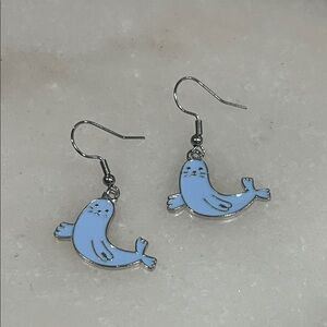 Charming Seal Earrings in Blue and Silver